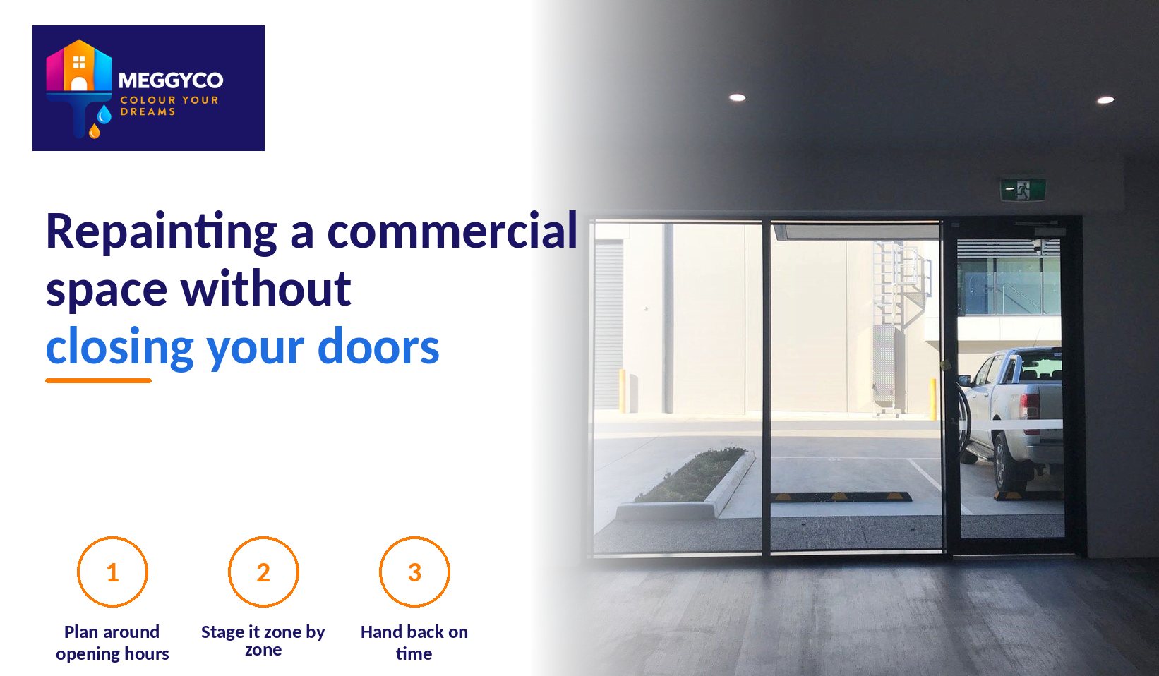 Commercial office entry area prepared for repainting by Meggyco Painting in Melbourne