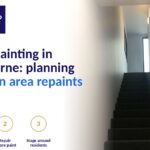 Carpeted stairwell with freshly painted walls in a shared building